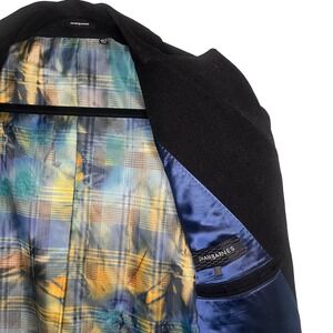 Jhane Barnes Mens Black 3 Button Sport Coat Blazer Artistic Plaid Lining Size 44